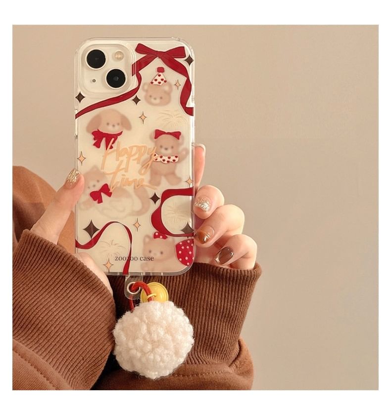 Pom Phone Case Ribbon Bell Animal