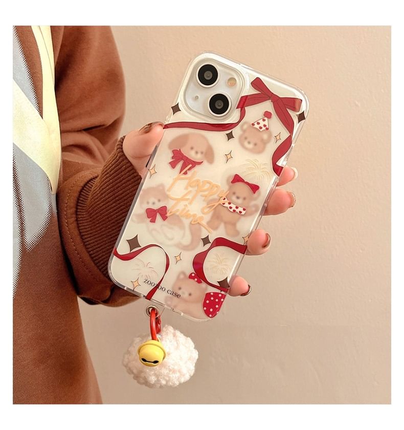 Pom Phone Case Ribbon Bell Animal