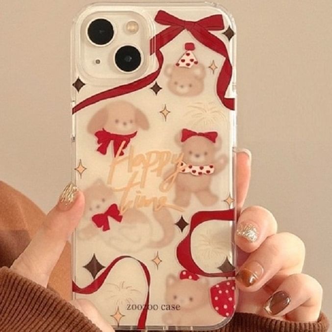Pom Phone Case Ribbon Bell Animal