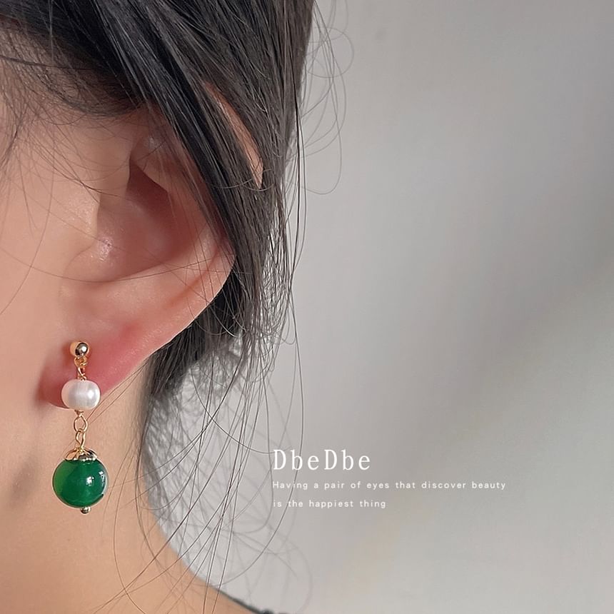 Faux Clip-On Drop Gemstone Earring Pearl