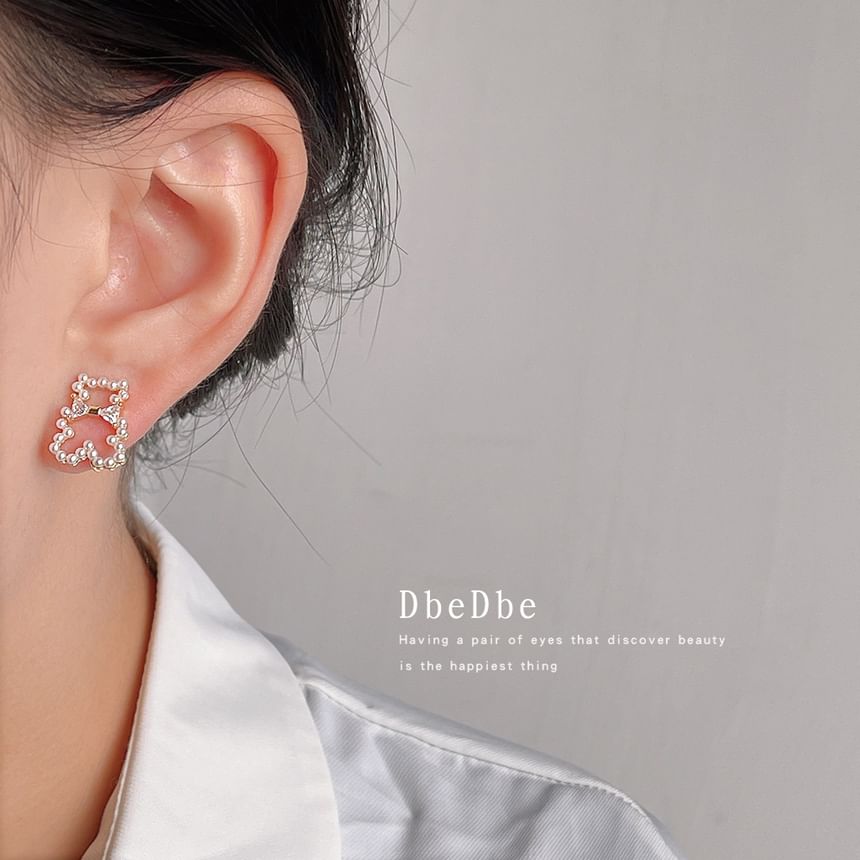 Pearl Faux Bear Rhinestone Earring Clip-On