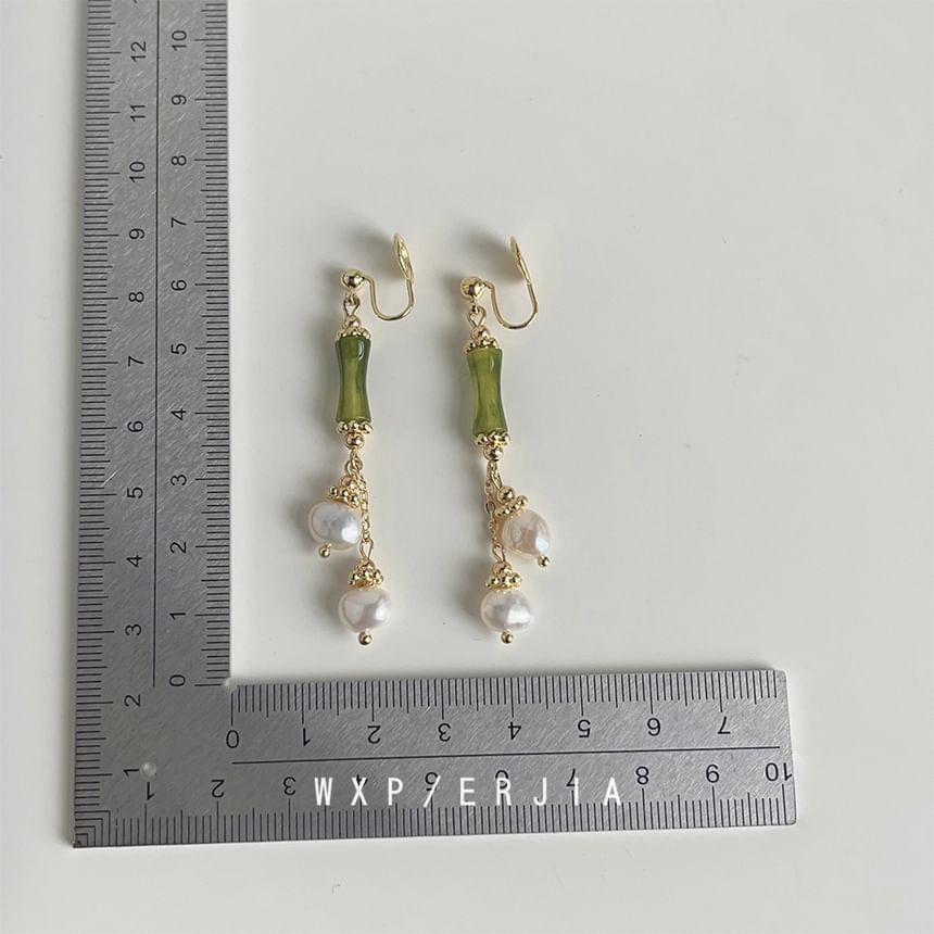 Clip-On Earring Bamboo Faux Pearl Drop