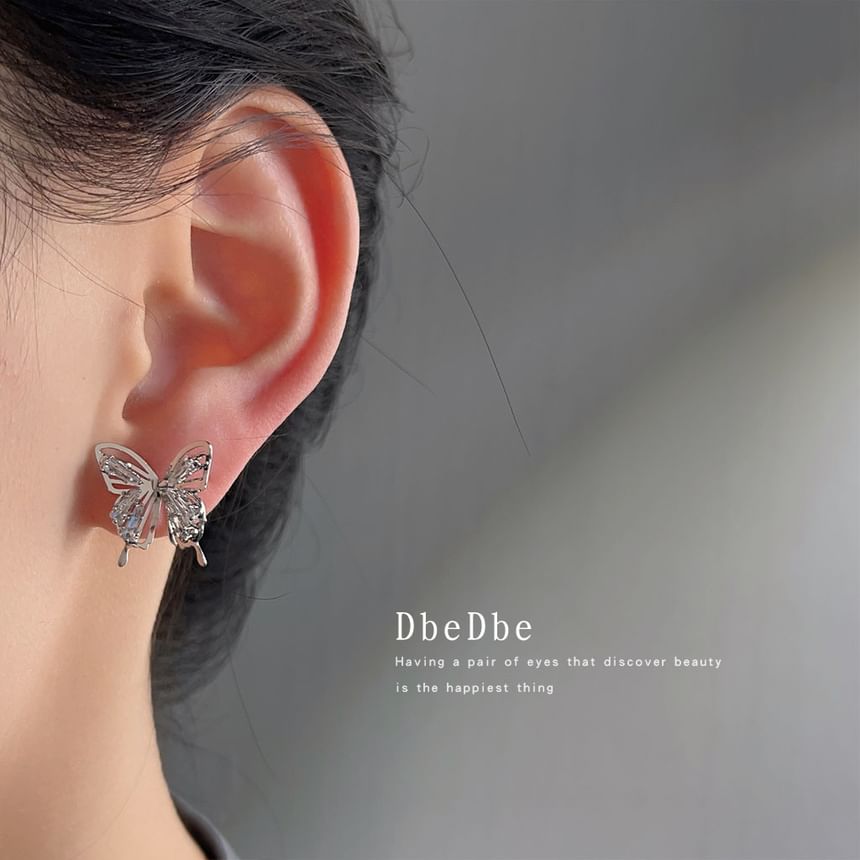Rhinestone Butterfly Clip-On Earring