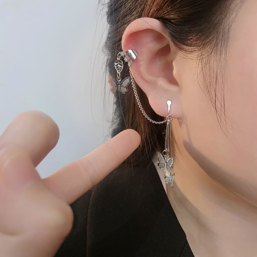 Earring / Cuff Ear Bow with Clip-On Drop