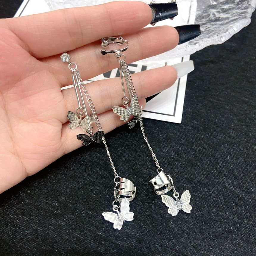 Earring / Cuff Ear Bow with Clip-On Drop