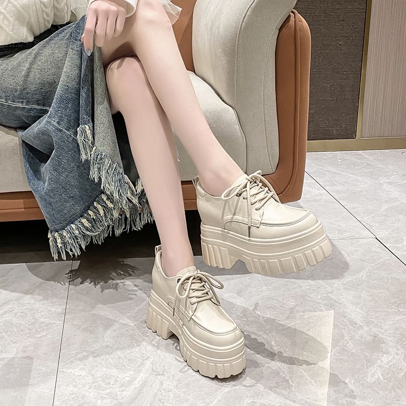 Heel Derby Platform Shoes Lace-Up Chunky