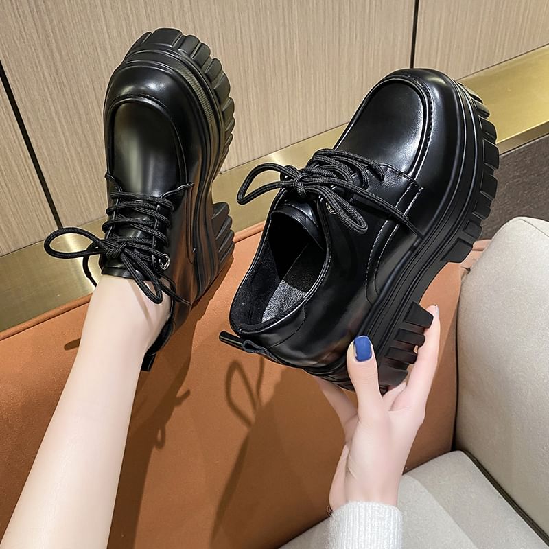 Heel Derby Platform Shoes Lace-Up Chunky