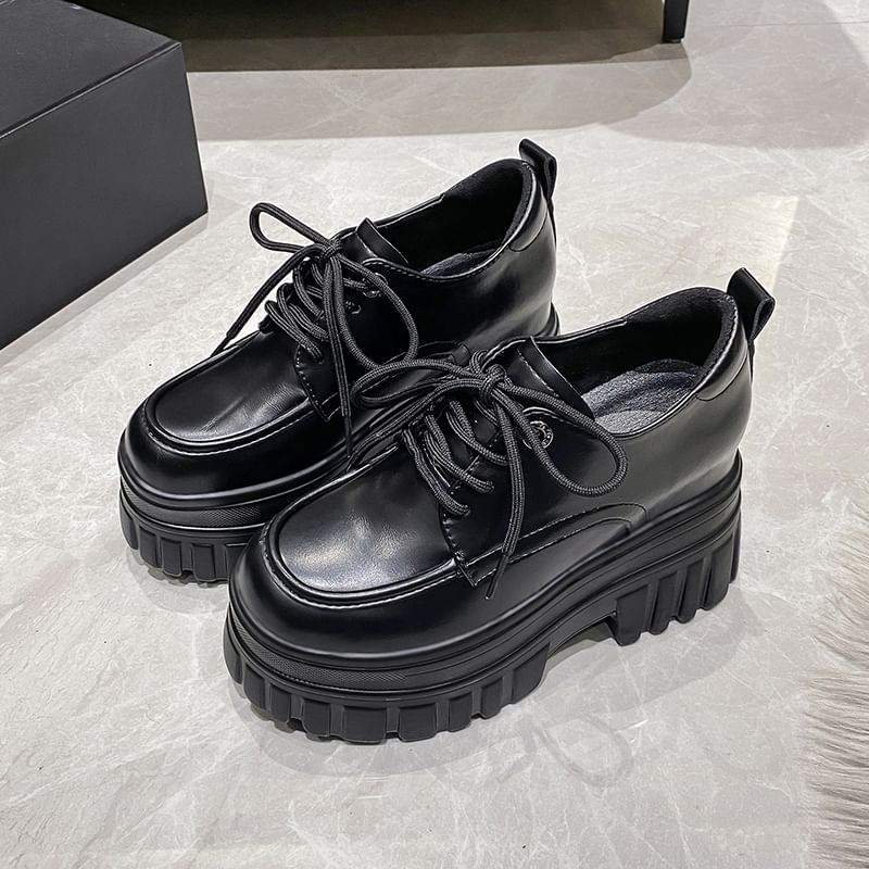 Heel Derby Platform Shoes Lace-Up Chunky