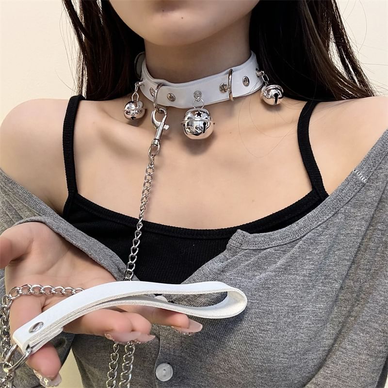 Choker Leather Faux / Bell Leash