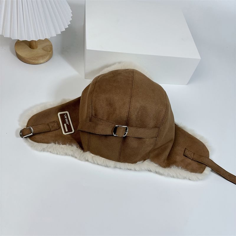 Faux Suede Trapper Fleece-Lined Hat