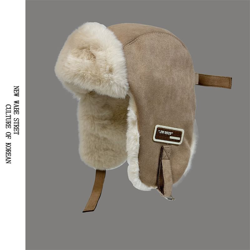 Faux Suede Trapper Fleece-Lined Hat
