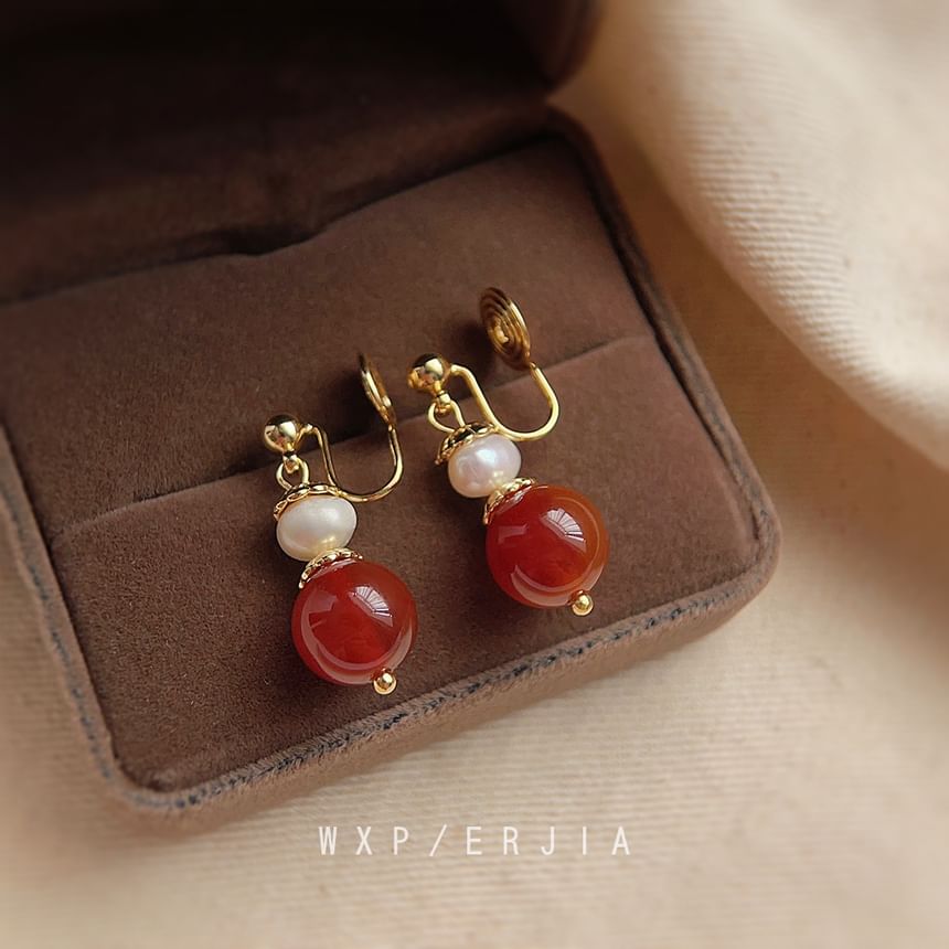 Drop Freshwater Alloy Agate Bead Earring Pearl