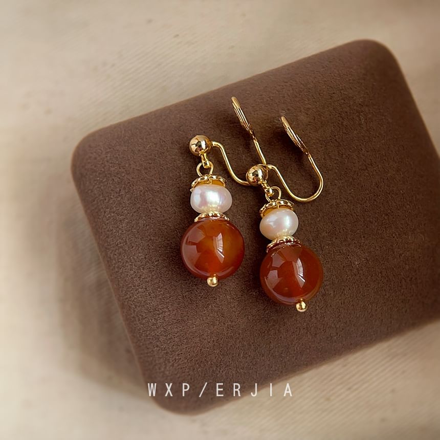 Drop Freshwater Alloy Agate Bead Earring Pearl