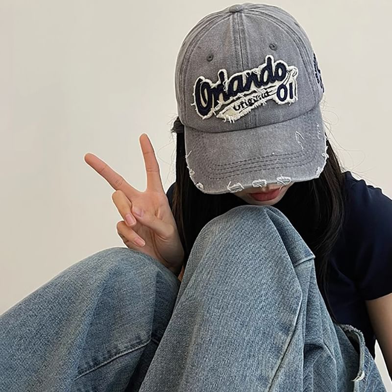 Baseball Lettering Distressed Applique Cap