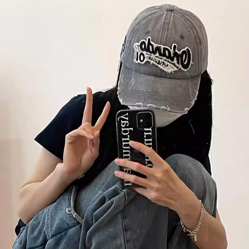 Baseball Lettering Distressed Applique Cap