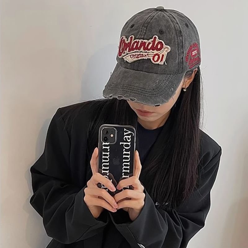 Baseball Lettering Distressed Applique Cap