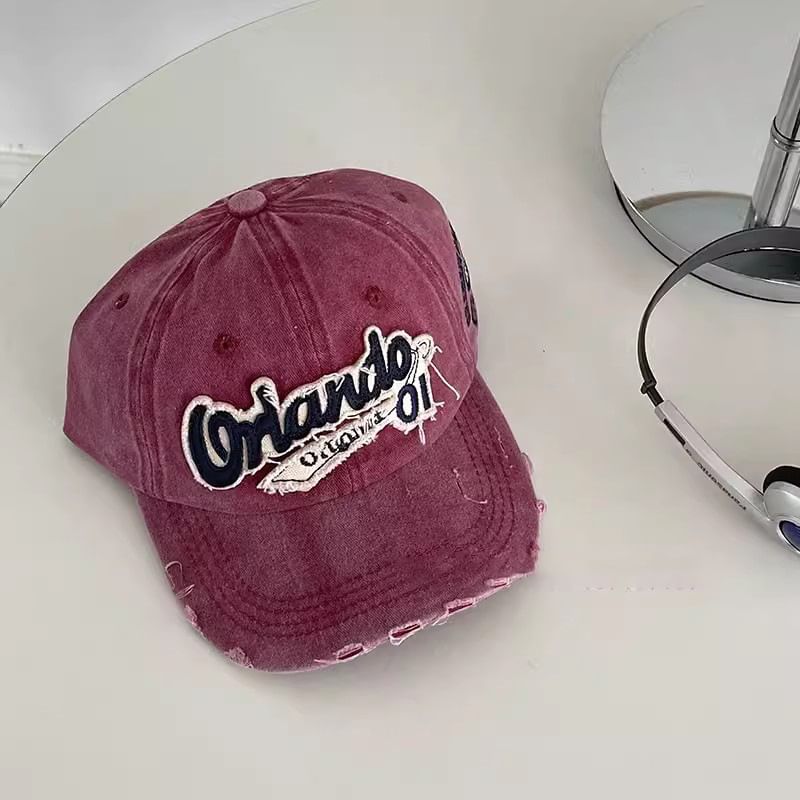 Baseball Lettering Distressed Applique Cap