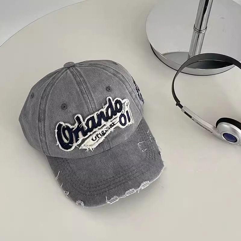 Baseball Lettering Distressed Applique Cap