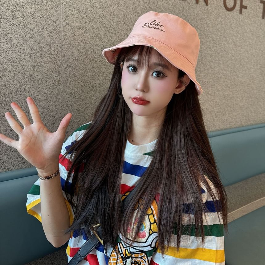 Lettering Bucket Hat Embroidered Reversible