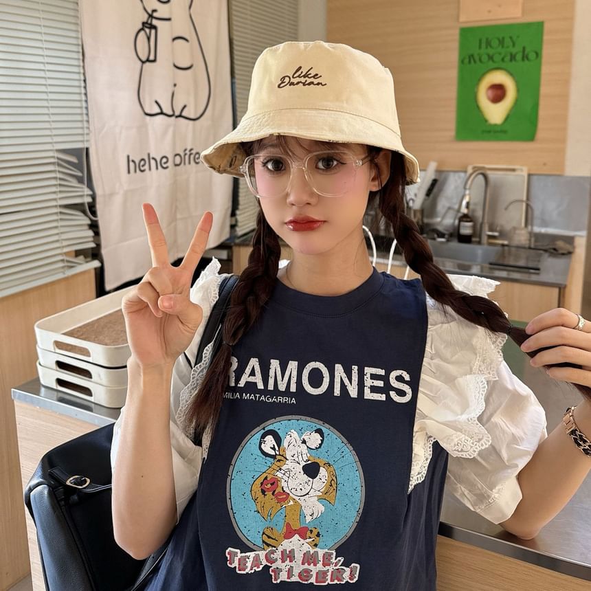 Lettering Bucket Hat Embroidered Reversible