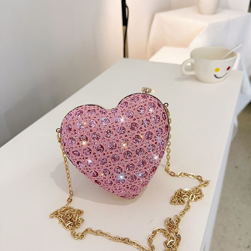Crossbody Rhinestone Heart Bag