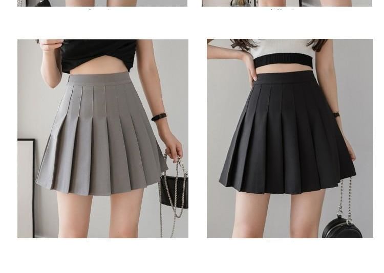 Skirt Waist Pleated Mini High Plain A-Line