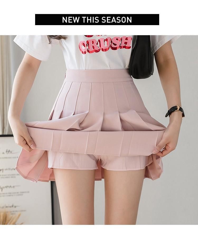 Skirt Waist Pleated Mini High Plain A-Line