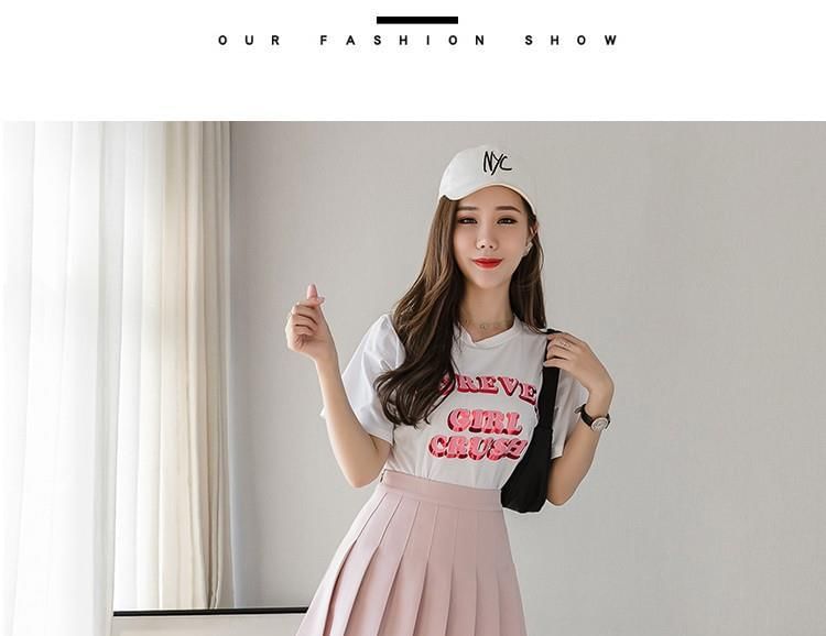 Skirt Waist Pleated Mini High Plain A-Line