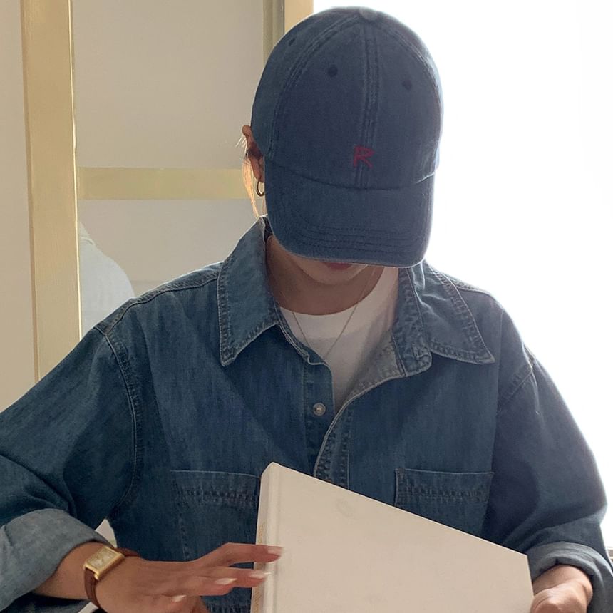 Baseball Denim Lettering Washed Cap