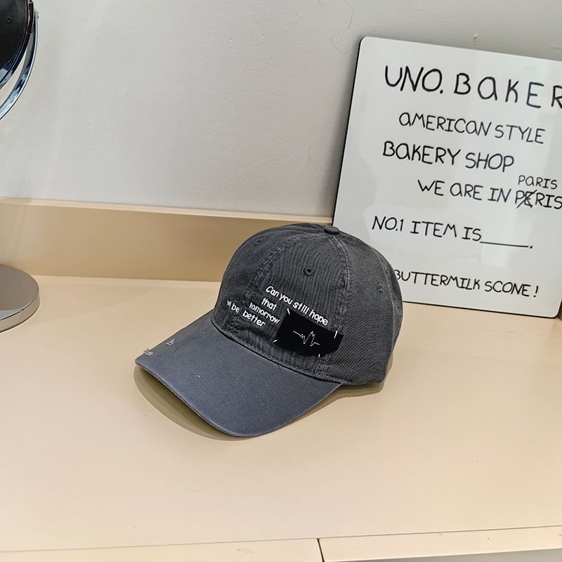 Distressed Baseball Lettering Cap Applique