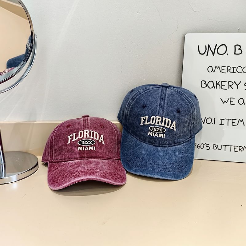 Embroidered Cap Washed Baseball Lettering