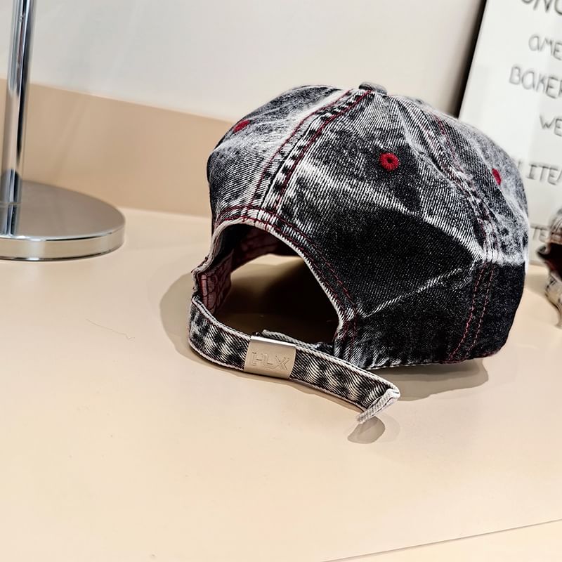 Denim Lettering Cap Washed Distressed Baseball