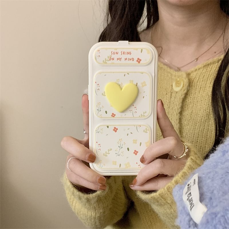Stand Heart Case Phone Foldable Floral