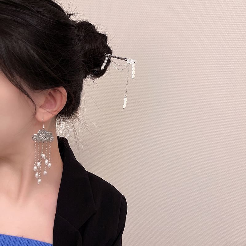 Floral / Stick Chandelier Faux Earring Pearl Alloy Hair