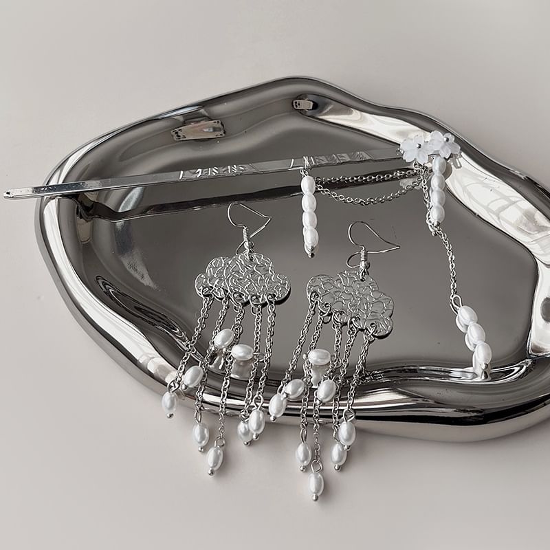 Floral / Stick Chandelier Faux Earring Pearl Alloy Hair