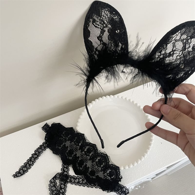 Rabbit Ear Lace Headband / Eye Mask