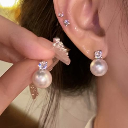 Alloy Faux Stud Earring Rhinestone Pearl