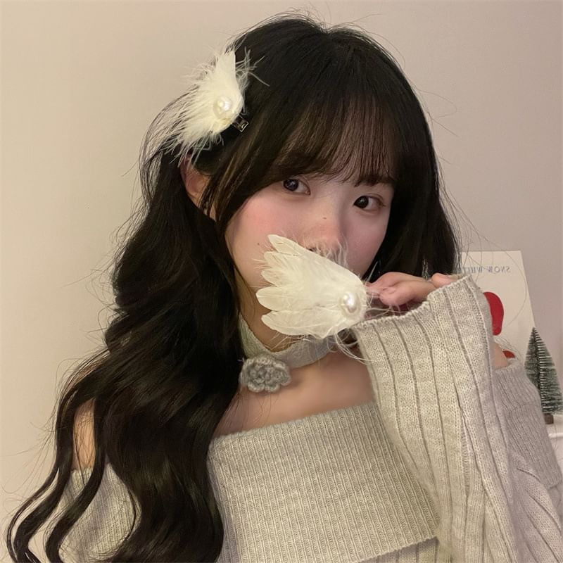 Faux Clip Hair 2: Feather Pearl Set of