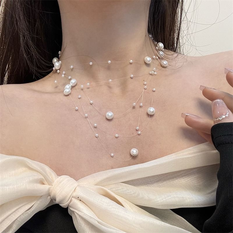 Faux Choker Layered Pearl