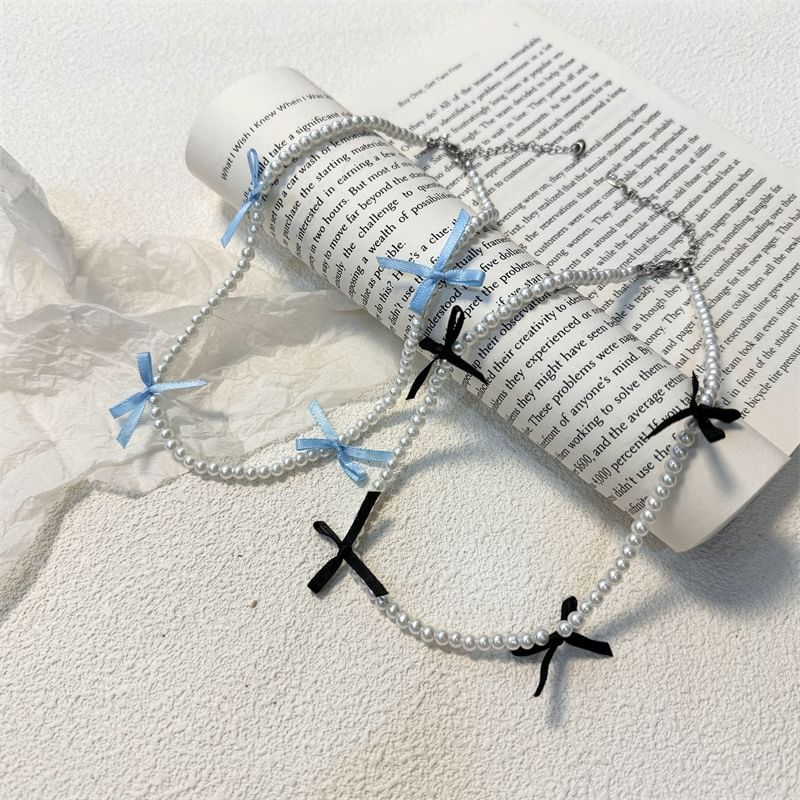 Faux Choker Pearl Ribbon