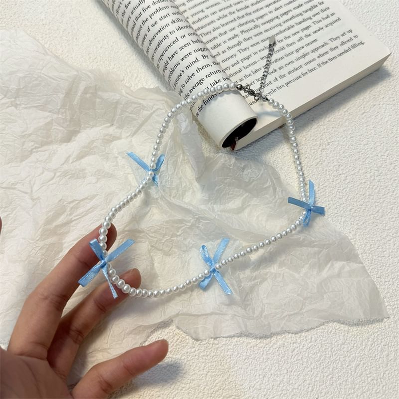 Faux Choker Pearl Ribbon