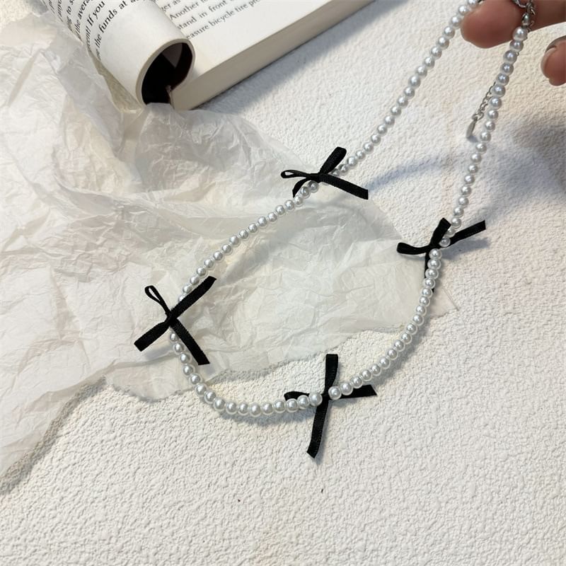 Faux Choker Pearl Ribbon