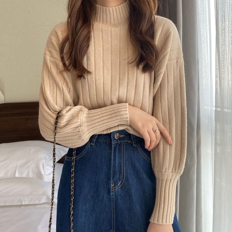 Mock Sweater Neck Ribbed Plain