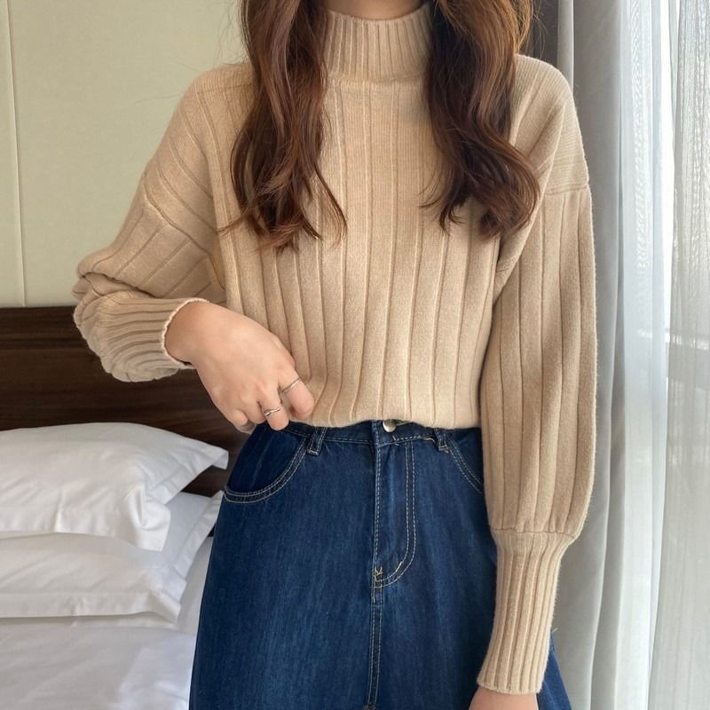 Mock Sweater Neck Ribbed Plain