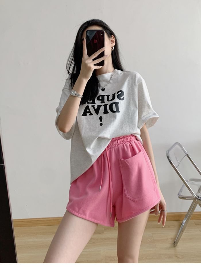 Drawstring Plain Shorts Sweat Waist