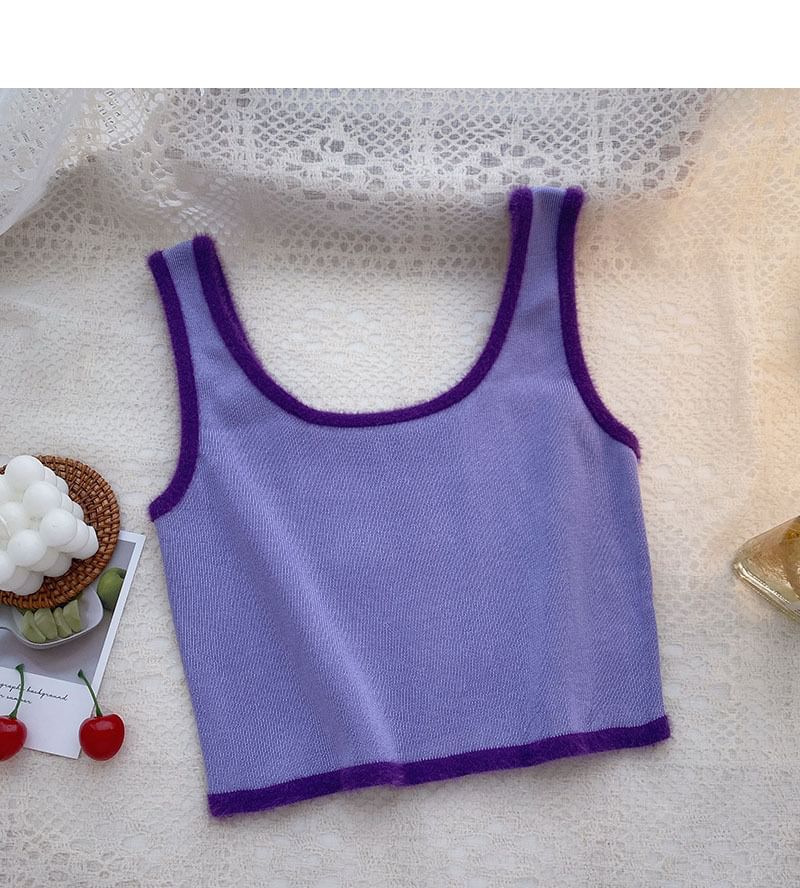 Trim Neck Contrast Scoop Top Crop Knit