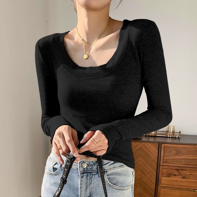 Scoop Plain T-Shirt Neck Long-Sleeve