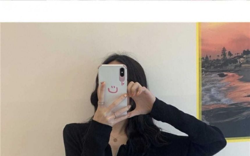 Zip Collared Cardigan Plain