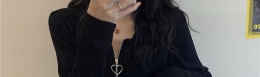 Zip Collared Cardigan Plain