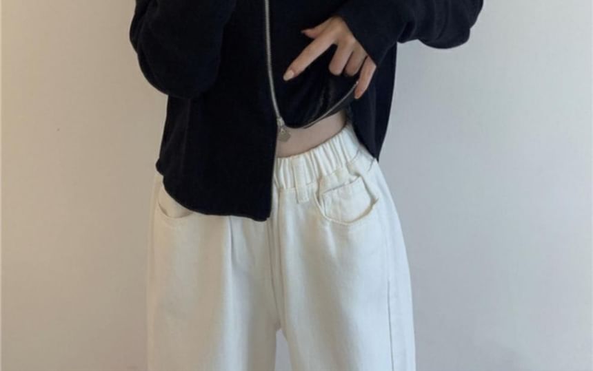 Zip Collared Cardigan Plain